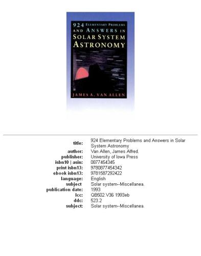 924 Elementary Problems and Answers in Solar System Astronomy