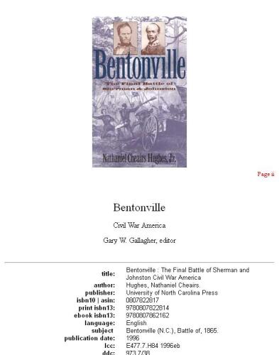 Bentonville: The Final Battle of Sherman and Johnston (Civil War America)