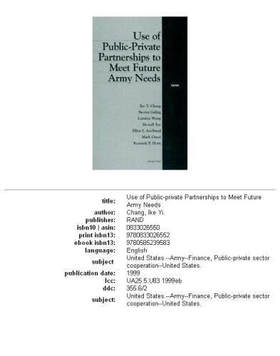 Use of Public-private Partnerships to Meet Future Army Needs