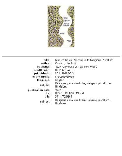 Modern Indian Responses to Religious Pluralism