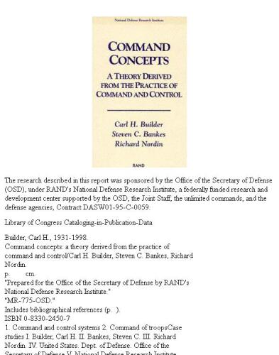 Command Concepts: A Theory Derived From The Practice Of Command and Control