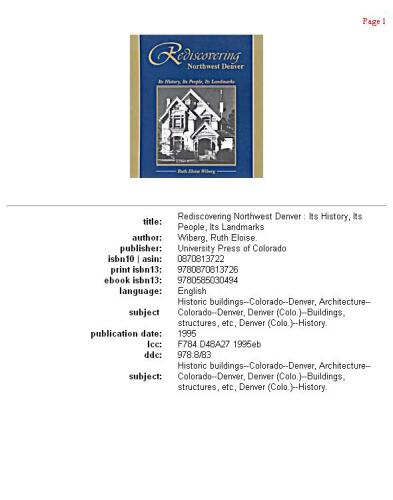 Rediscovering Northwest Denver: Its History, Its People, Its Landmarks