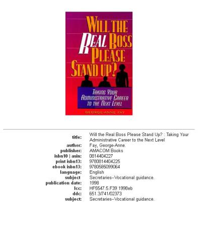 Will the Real Boss Please Stand Up?: Taking Your Administrative Career to the Next Level