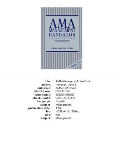 AMA Management Handbook (Ama Management Handbook)