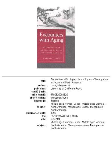 Encounters with Aging: Mythologies of Menopause in Japan and North America