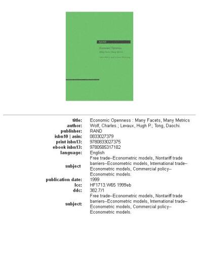 Economic Openess: Many Facets, Many Metrics