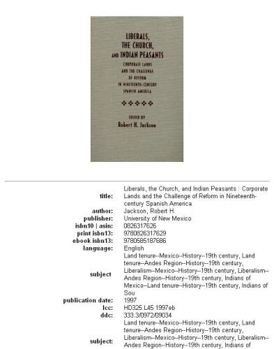 Liberals, the Church, and Indian Peasants: Corporate Lands and the Challenge of Reform in Nineteenth-Century Spanish America