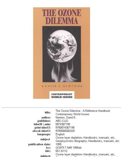 The Ozone Dilemma: A Reference Handbook (Contemporary World Issues)