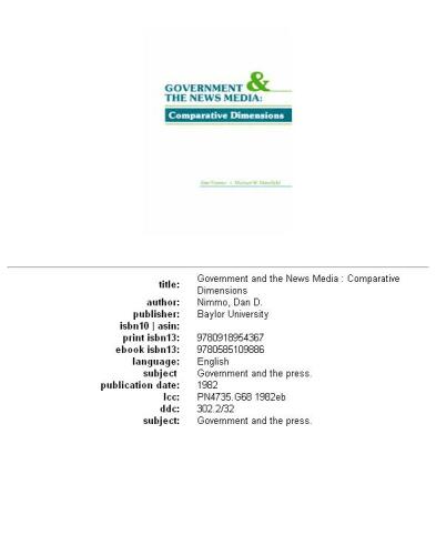 Government and the News Media: Comparative Dimensions