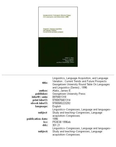 Georgetown University Round Table on Languages and Linguistics 1996: Linguistics, Language Acquisition, and Language Variation: Current Trends and Future ... on Languages and Linguistics (Proceedings))
