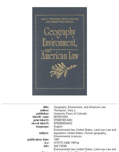 Geography, Environment, and American Law