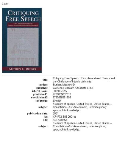 Critiquing Free Speech: First Amendment theory and the Challenge of Interdisciplinarity (Lea's Communication Series)