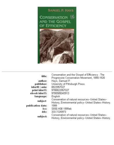 Conservation And The Gospel Of Efficiency: The Progressive Conservation Movement, 1890-1920