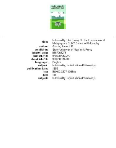 Individuality: An Essay on the Foundations of Metaphysics