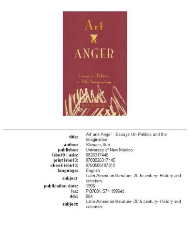 Art and Anger: Essays on Politics and the Imagination