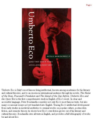 Umberto Eco and the Open Text: Semiotics, Fiction, Popular Culture