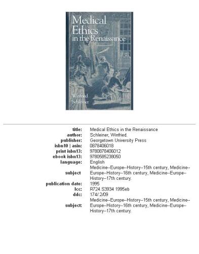 Medical Ethics in the Renaissance