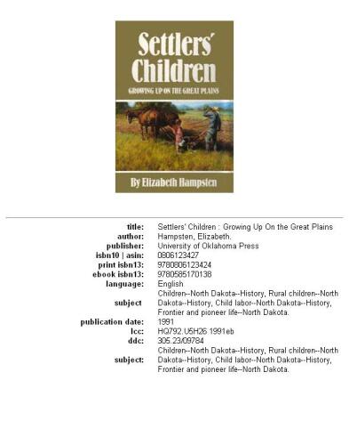 Settlers' Children: Growing Up on the Great Plains
