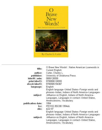 O Brave New Words!: Native American Loanwords in Current English