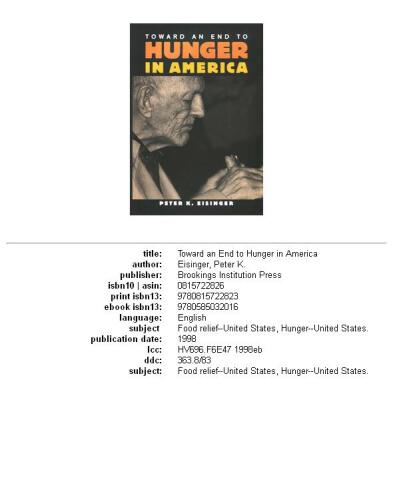 Toward an End to Hunger in America