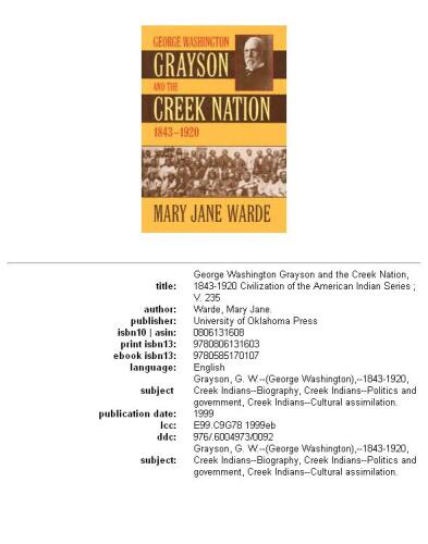 George Washington Grayson and the Creek Nation, 1843-1920 (Civilization of the American Indian, 235)