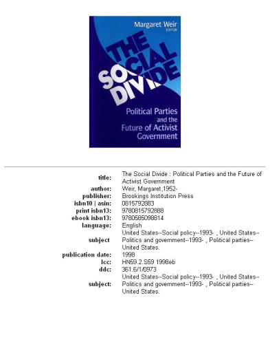 The Social Divide: Political Parties and the Future of Activist Government
