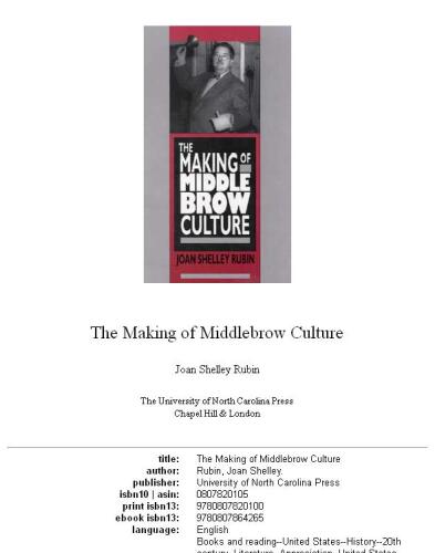 The Making of Middlebrow Culture