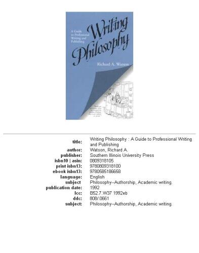 Writing Philosophy: A Guide to Professional Writing and Publishing