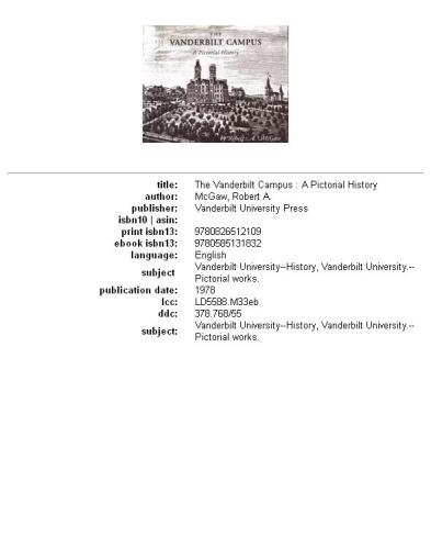 The Vanderbilt Campus: A Pictorial History