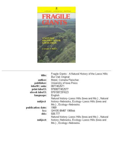 Fragile Giants: A Natural History of the Loess Hills (Bur Oak Book)