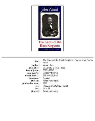 The Gates of the Elect Kingdom (Iowa Poetry Prize)