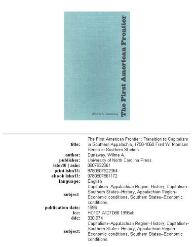 The First American Frontier: Transition to Capitalism in Southern Appalachia, 1700-1860 (The Fred W. Morrison Series in Southern Studies)