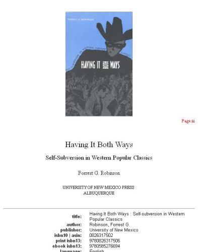 Having It Both Ways: Self-Subversion in Western Popular Classics