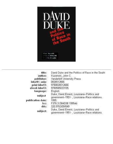 David Duke and the Politics of Race in the South