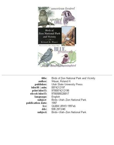 Birds of Zion National Park and Vicinity