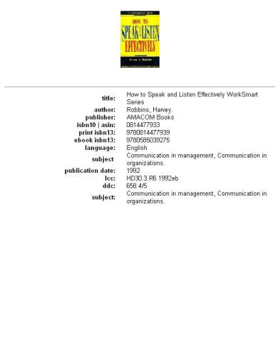 How to Speak and Listen Effectively (Worksmart Series)