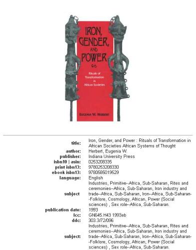 Iron, Gender, and Power (African Systems of Thought)