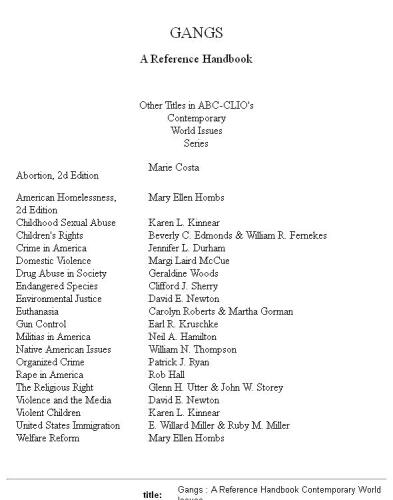 Gangs: A Reference Handbook (Contemporary World Issues)