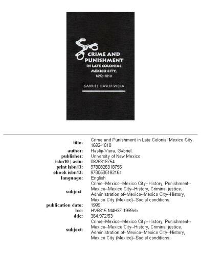 Crime and Punishment in Late Colonial Mexico City,  1692-1810
