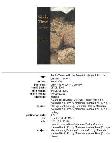 Rocky Times in Rocky Mountain National Park: An Unnatural History