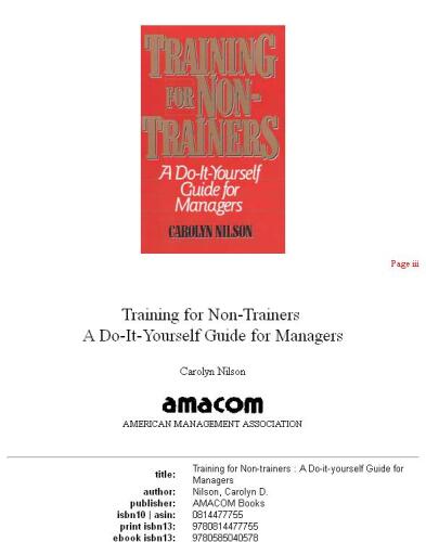 Training for Non-Trainers: A Do-It-Yourself Guide for Managers