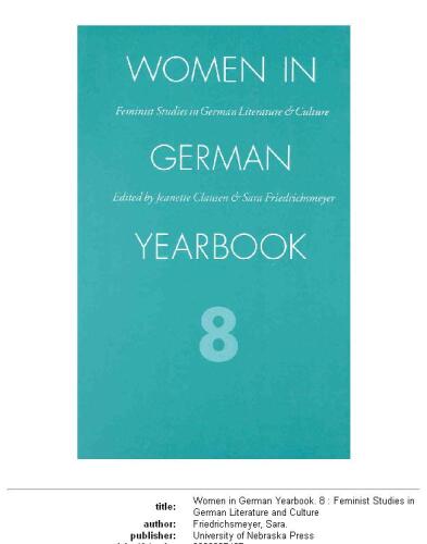 Women in German Yearbook, Volume 08 (Women in German Yearbook)