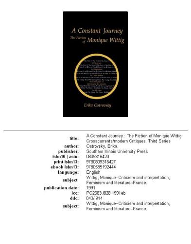 A Constant Journey: The Fiction of Monique Wittig (Crosscurrents Modern Critiques)