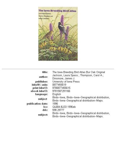 Iowa Breeding Bird Atlas (Bur Oak Book)