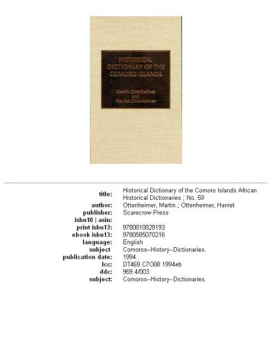 Historical Dictionary of the Comoro Islands