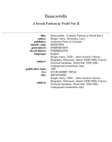 Biancastella: A Jewish Partisan in World War II