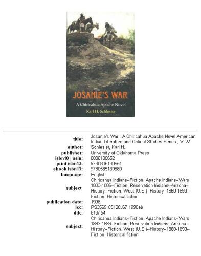 Josanie's War: A Chiricahua Apache Novel (American Indian Literature and Critical Studies Series)