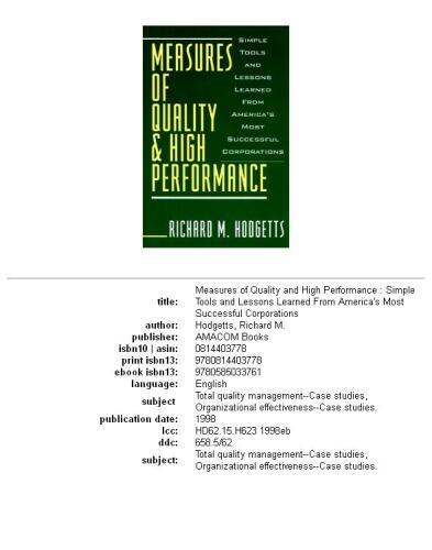 Measures of Quality & High Performance: Simple Tools and Lessons Learned from America's Most Successful Corporations