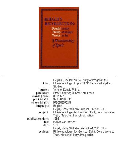Hegel’s Recollection: A Study of Images in the Phenomenology of Spirit