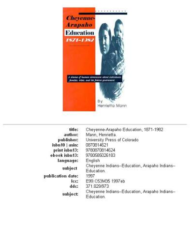 Cheyenne-Arapaho Education 1871-1982